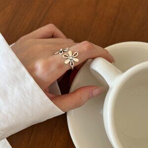 Flower Ring Women's All-Body Sterling Silver Open Vintage Ring